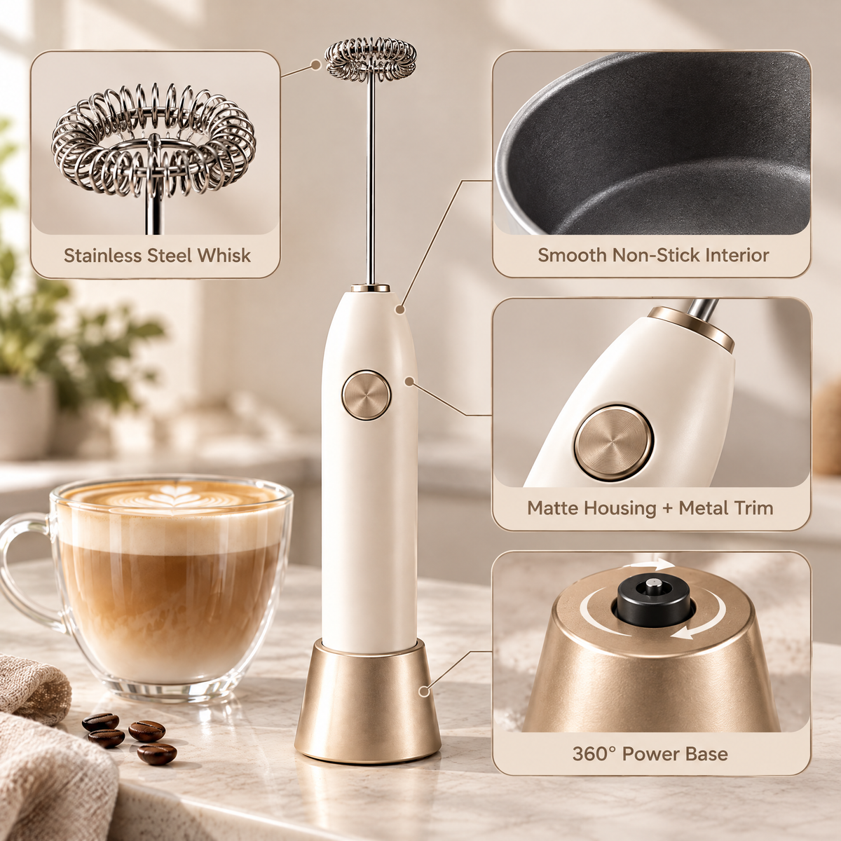 Avelneth™ Handheld Milk Frother with Stand